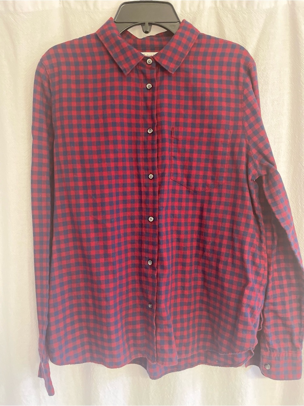 Madewell Red and Navy Check Button-Down Shirt, size Medium, 100% cotton